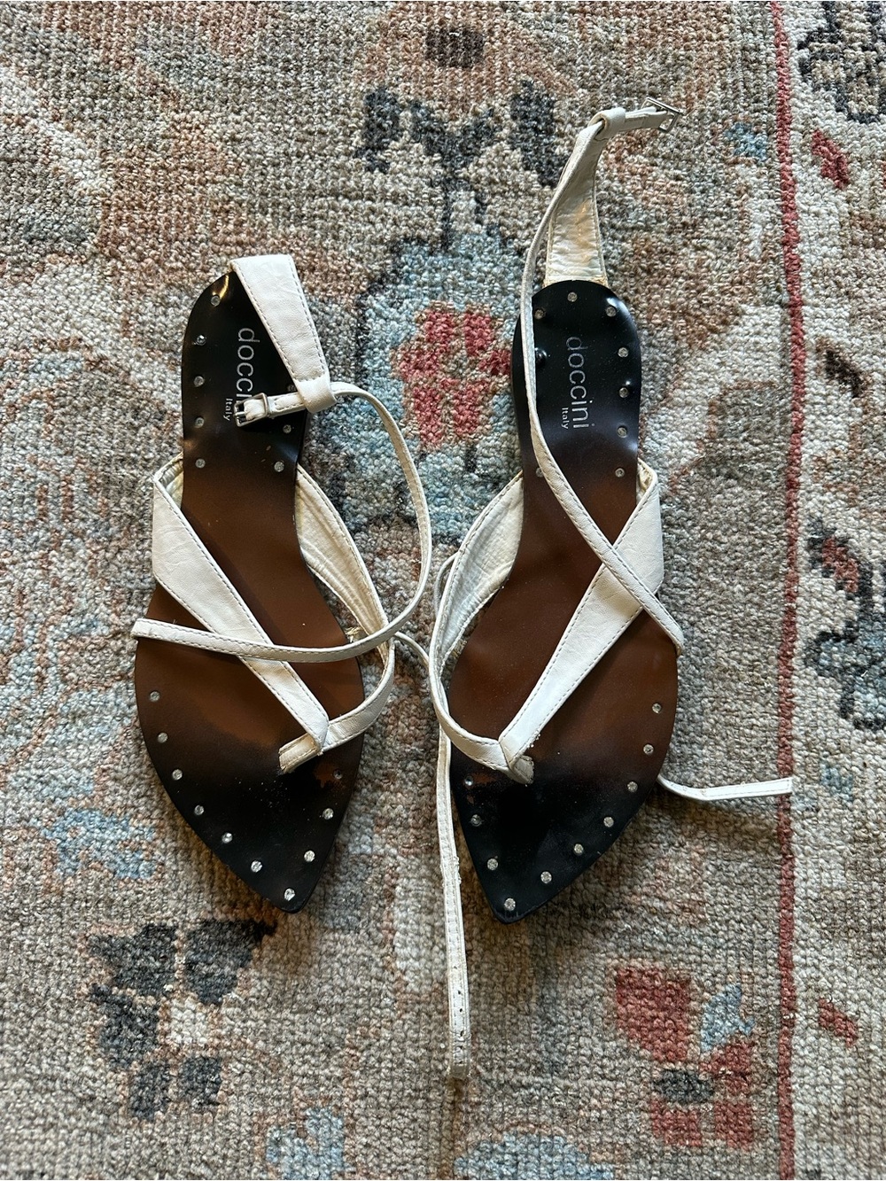 Italian White Strappy Pointed Flat Sandals